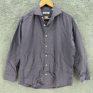 Burma Bibas‎ Mens Dress Shirt 16 32/33 Slim fit Button Up Purple Check Cotton